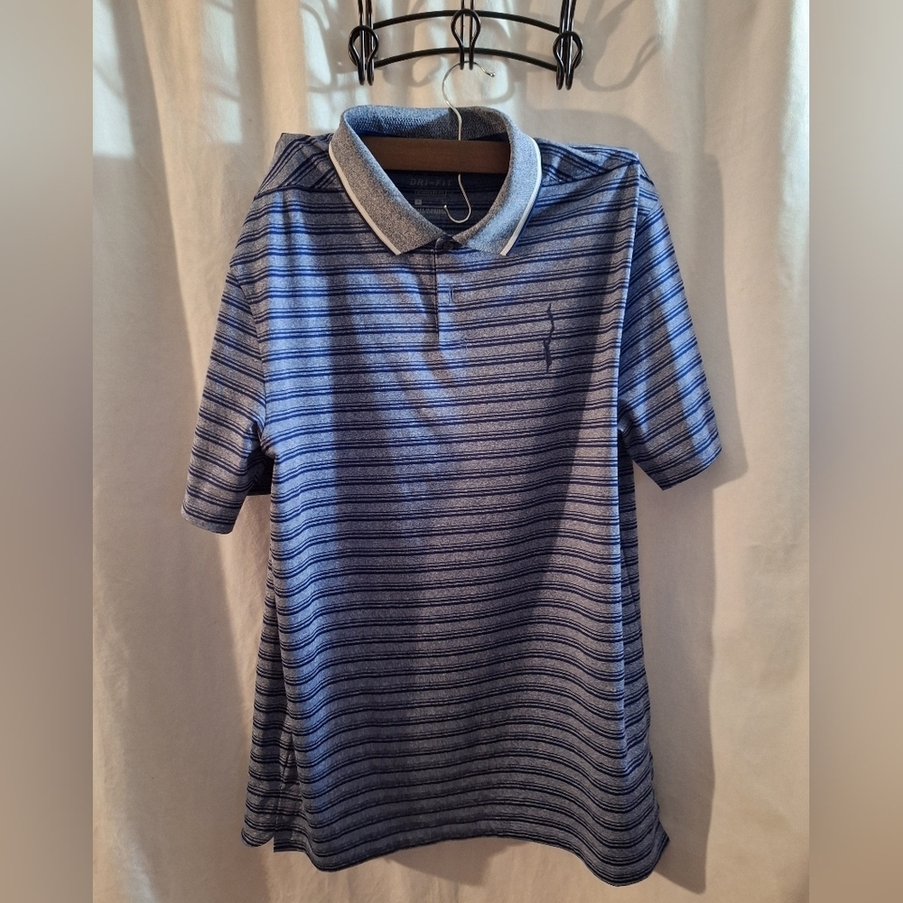 Nike Blue and Gray Striped Polo Shirt